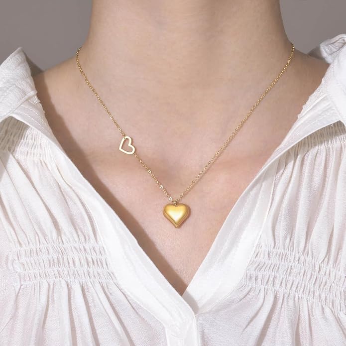 Dainty Love Heart Pendant Necklace Crystal Love Heart Charm Choker Silver Gold Plated Necklace Birthstone Jewelry for Women Trendy Daily Jewelry Accessories Stuff Birthday Gifts