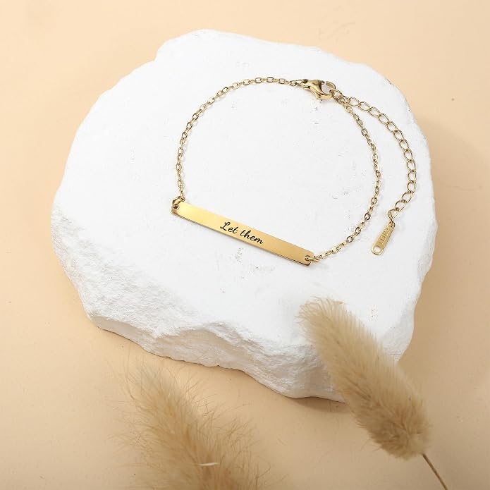 Dont Let The Hard Days Win Bracelet - Gold Hard Day Motivational Bangle Stainless Steel Engraved Words, Inspirational Chain Jewelry Gifts for Women Friend