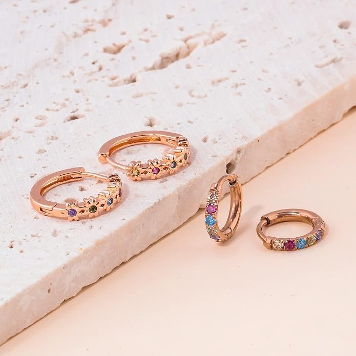 CiNily Small Hoop Earrings for Women Girls Flower Cubic Zirconia Huggie Earrings Hypoallergenic 14K Yellow Gold Plated Cartilage Earrings
