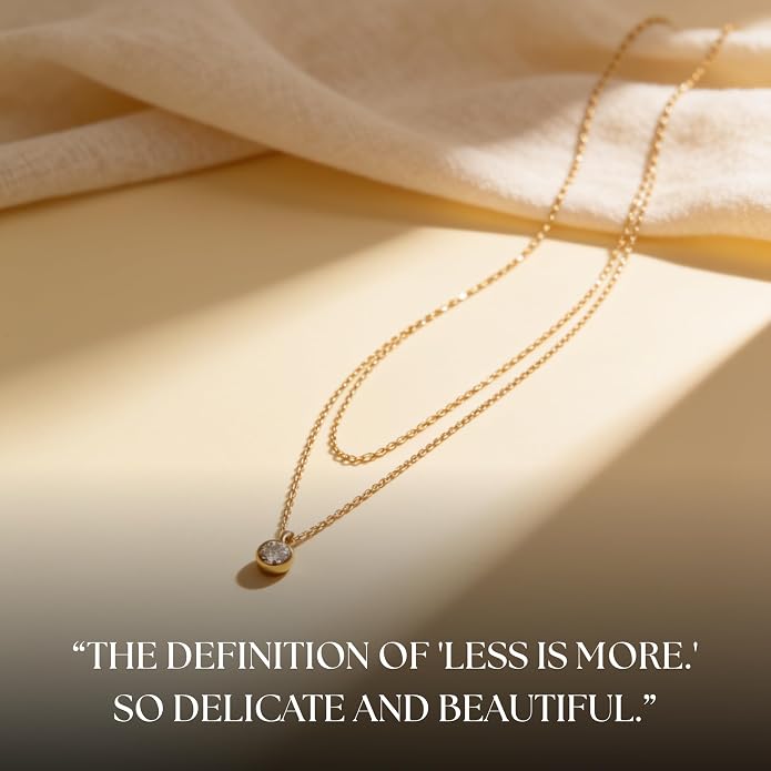 Galis Dainty Necklace - Silver, Gold Plated 18" Choker for Women with Dainty Small Round Faux Diamond Necklace Pendant, Necklaces Women with CZ Solitaire Lobster Clasp, Minimalist Gift