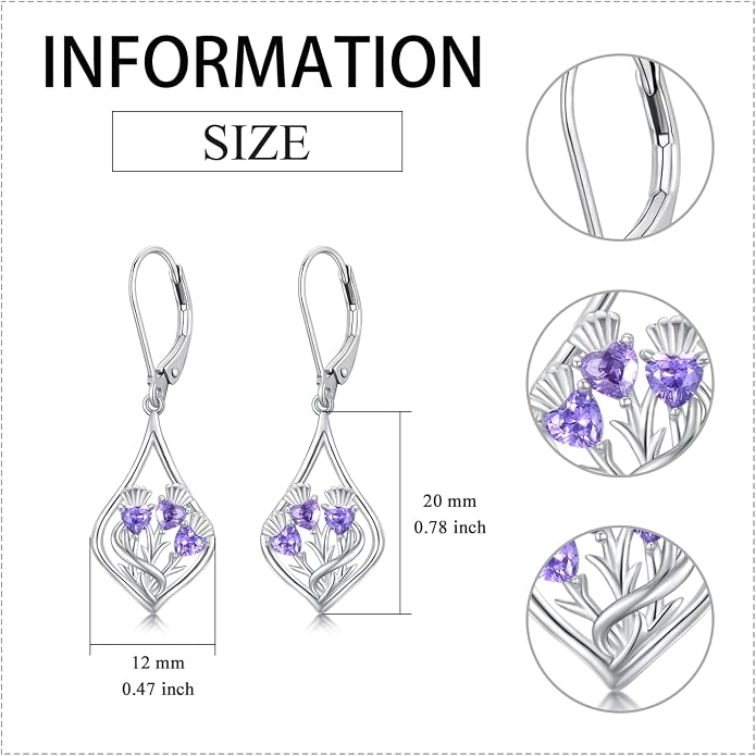 VONALA Flower Earrings for Women 925 Sterling Silver Rose/Lotus/Scottish Thistle/Tulip/Lilac/Mushroom/Pineapple Dangle Drop Earrings Flower Jewelry Gifts for Women Girls Birthday Gifts