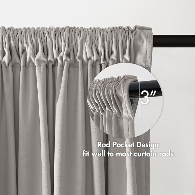 MIULEE Silver Grey Blackout Velvet Curtains Drapes 108 Inch Long 52"x108" | Luxurious Bedroom Living Room Decor, Room Darkening, Thermal Insulated, Rod Pocket Design, Super Soft Fabric, Extra Long
