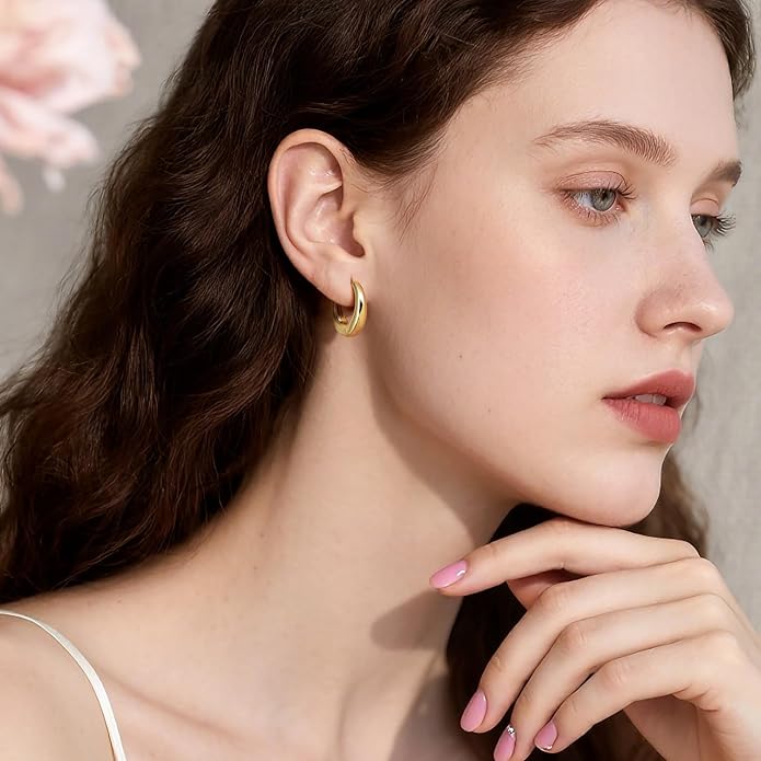Gold Hoops Earrings for Women 14K Gold Earrings for Women Chunky Golden Hoop Earring for Womens Hoops Simple yet Distinctive Teardrop Silhouette Womens Hoop Earring15/20MM