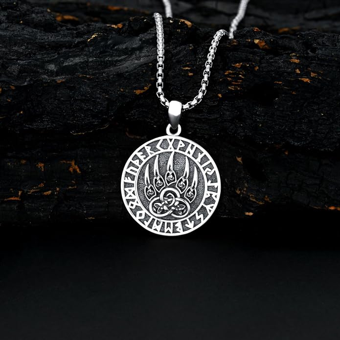 Seiyang Sterling Silver Viking Necklace Norse Jewelry Gift for Men Women with 2mm 22+2 IN Rolo Chain (with Gift Box)
