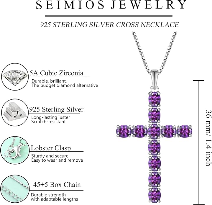 925 Sterling Silver Cross Necklace for Women Men Christian Jesus Faith Birthstone Cross Crucifix Pendant Necklaces