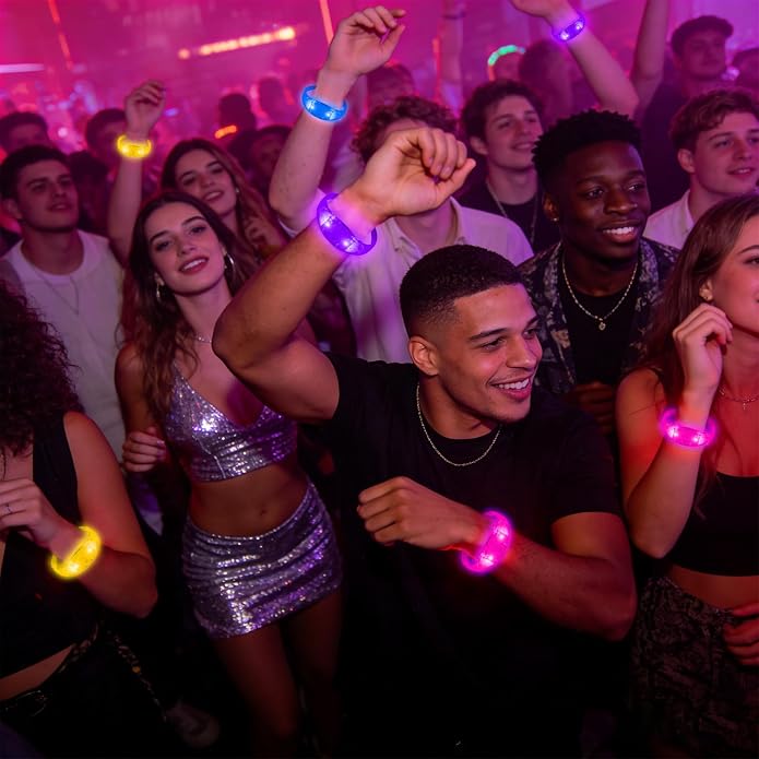24 Pack Light UP Bracelets Sound Activated Flashing Wristbands Music Control Glow in the Dark Bracelets for Rave Game Prizes Carnival Concerts Night Events Mardi Gras Party Favors