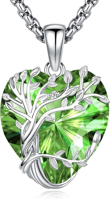 Eusense Tree of Life Necklace for Women White Gold Plated Copper Moonstone/Turquoise/Black Onyx/Crystal Birthstone Pendant Jewelry Gifts for Women Men