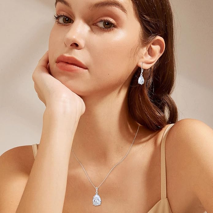 Teardrop Necklace 925 Sterling Silver Butterfly Pendant Necklace Birthstone Jewelry for Women