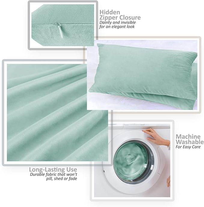 Nestl Throw Pillow Covers, Cozy Velvet Decorative Pillow Covers 12x20 Inches, Soft Solid Couch Pillow Covers for Sofa, Bed and Car, Set of 4 - Aqua Light Blue