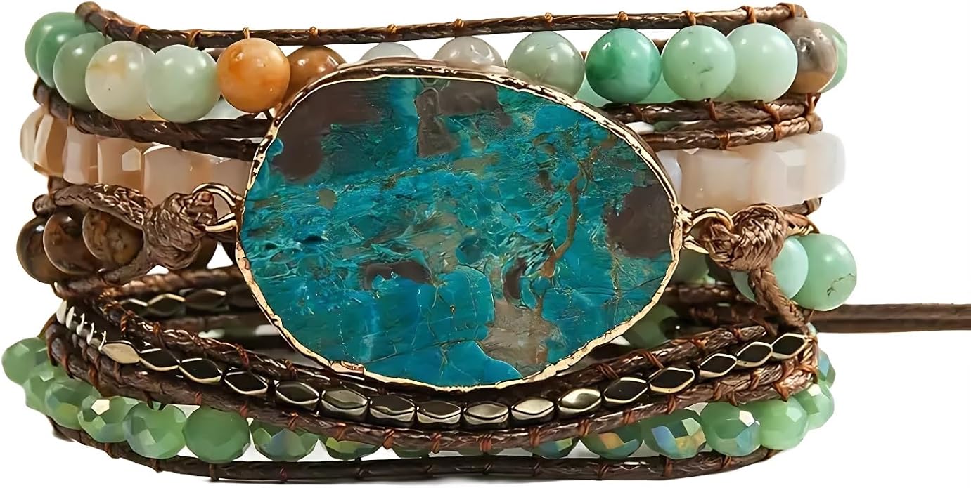 Boho Wrap Bracelet for Women, Handmade Natural Imperial Jasper Multi-Layer Stone Beaded Bracelet, Bohemian Healing Crystal Stone Jewelry Gifts