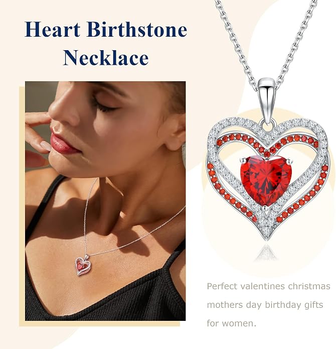 Anniversary Charm Necklace, Sterling Silver 14K Gold Plated Chain with Interlocking Heart Pendant Elegant Birthstone Necklaces for Women, Length 18"