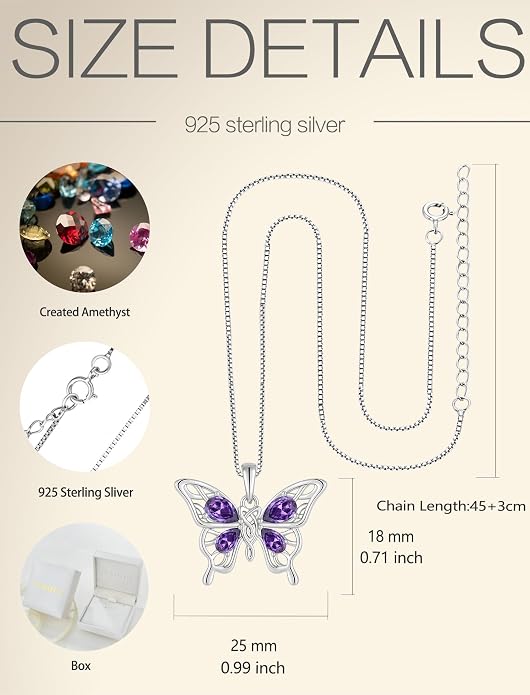 Butterfly Necklace 925 Sterling Silver Celtic Knot Pendant Teardrop Birthstone Twisted Jewelry for Women
