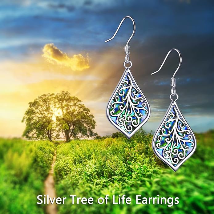 CRMAD Hummingbird/Bee/Leaves/Sunflower/Daisy/Dragonfly/Rose/Lotus Flower Sterling Silver Filigree Teardrop Earrings Abalone Shell Jewelry for Women
