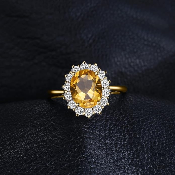 JewelryPalace Princess Diana Kate Middleton Class Gemstone Birthstone Sapphire Halo Engagement Rings for Women, Anniversary 14K White Yellow Rose Gold Plated 925 Sterling Silver Promise Rings for Her