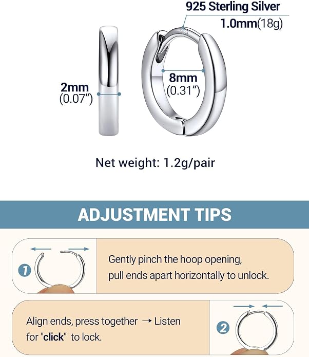 PROSTEEL Hoop Earrings for Women, Huggie Hoop with 925 Sterling Silver Post, 8/10/12/14/16/18/20mm Small Huggie Hoops, 14K Gold Plated/Silver/Black/Rose Gold Hypoallergenic Earrings Jewelry