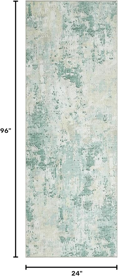 ROYHOME Modern Abstract 2x8 Runner Rug Washable Non Slip Stain Resistant Rug for Hallway Kitchen Bedroom Non Shedding Low Pile Indoor Floor Cover,Green