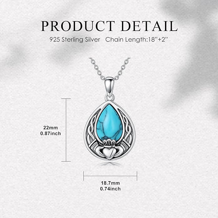 PELOVNY Celtic Knot Necklaces for Women 925 Sterling Silver Gemstone/Birthstone Teardrop Infinity Necklace Irish Celtic Pendant Jewelry Gifts for Mom Daughter Wife
