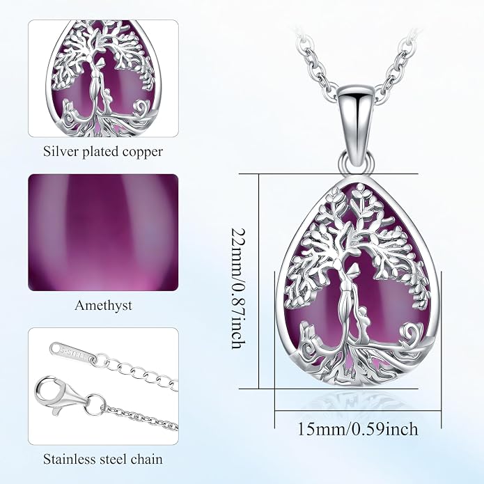 Tree of Life Necklace Family Teardrop/Heart Pendant Mother Jewelry Gifts for Women Grandma Wife Mom
