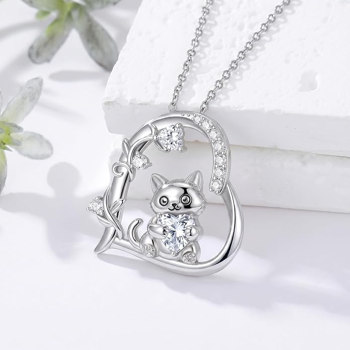 PELOVNY Teddy Bear Necklace for Women 925 Sterling Silver Bear/Highland Cow/Fox/Cat/Axolotl Birthstone Necklace Christmas Birthday Jewelry Gifts for Mom Daughter Wife Sister