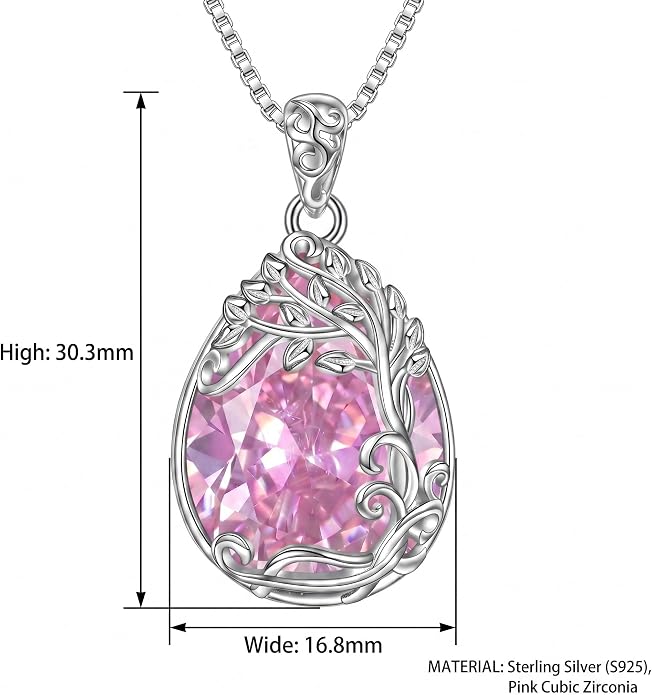Teardrop Moonstone Necklace for Women Tree of Life/Filigree Birthstone Pendant Necklace Jewelry