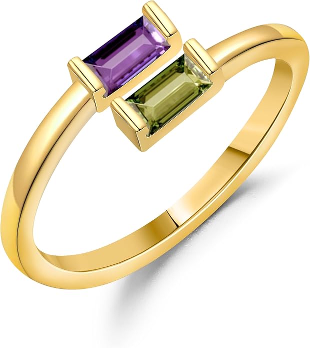 JSJOY Birthstone Rings for Women Dainty Emerald Blue Ring Birthday Gifts for Mom Her Gemstones CZ Ring for Teens Gold Rings That Don't Tarnish Adjustable Ring Jewelry Gifts