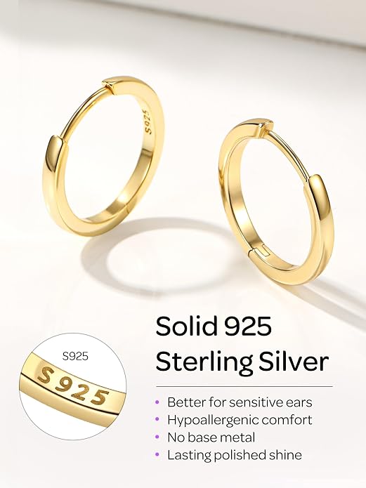 ChicSilver 925 Sterling Silver Huggie Hoop Earrings Small Hoop Earrings for Women Hypoallergenic Silver Huggie Earring Cartilage Earrings for Women (6/8/10/12/14/16/18/20MM)