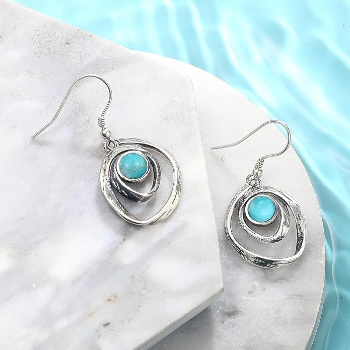 Turquoise Earrings for Women 925 Sterling Silver Pearl/Black Onyx/Opal Dangle Earrings Vintage Spiral/Wire Wrapped/Beads & Rope Ear Hook Earrings
