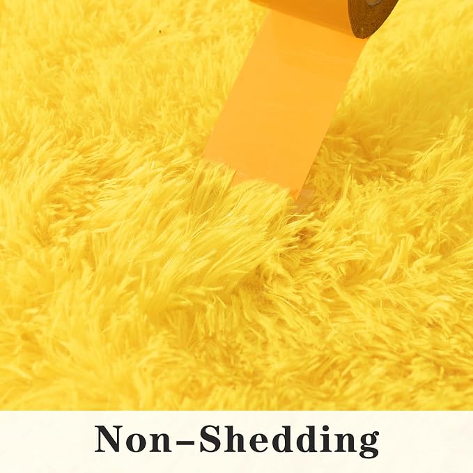 Dssimo Yellow Rug for Bedroom Living Room, 9x12 Soft Shaggy Area Rugs | Large Plush Fluffy Upgrade Non-Slip Yellow Area Rug for Nursery Kids Room Dorm Room Home Decor, Indoor Plush Floor Carpet