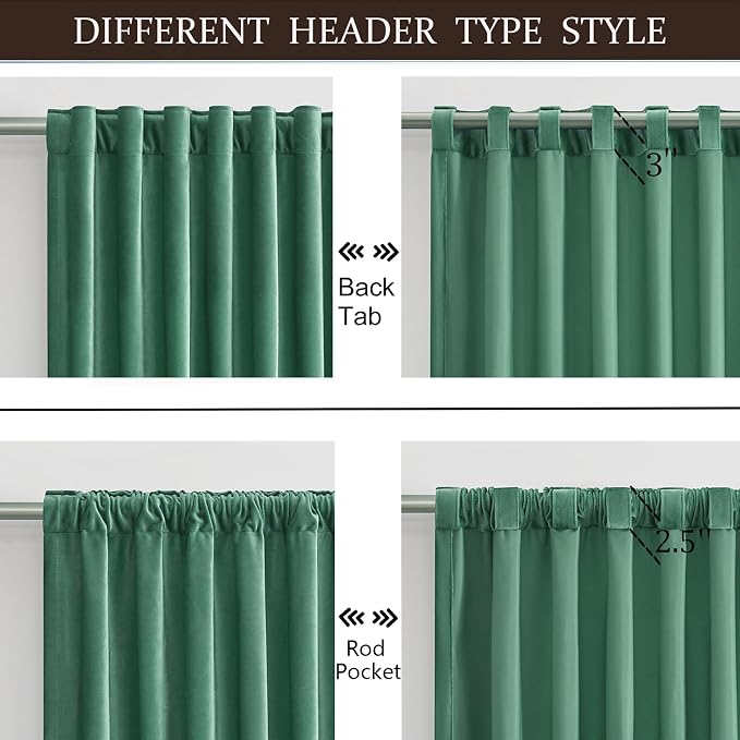 PRIMROSE 100% Full Blackout Velvet Curtains 96 inch Long for Living Room,Set of 2 Liner Turquoise Aqua Rod Pocket Back Tab Window Treatment Room Darkening Heavy Decorative Curtains Drapes for Bedroom