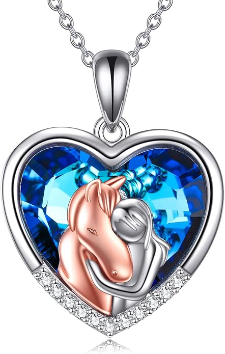YFN Horse Pendant Necklace Jewelry 925 Sterling Silver Women Embrace Horse Gift For Women