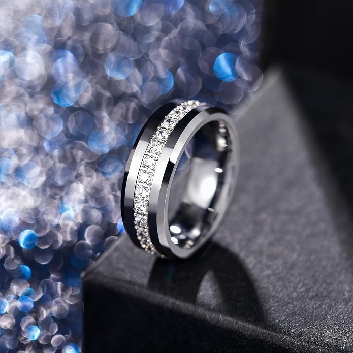 Greenpod 6mm 8mm Tungsten Carbide Rings for Men Silver/24K Gold Plated Cubic Zirconia Eternity Wedding Band Women High Polish Comfort Fit Size 6-13