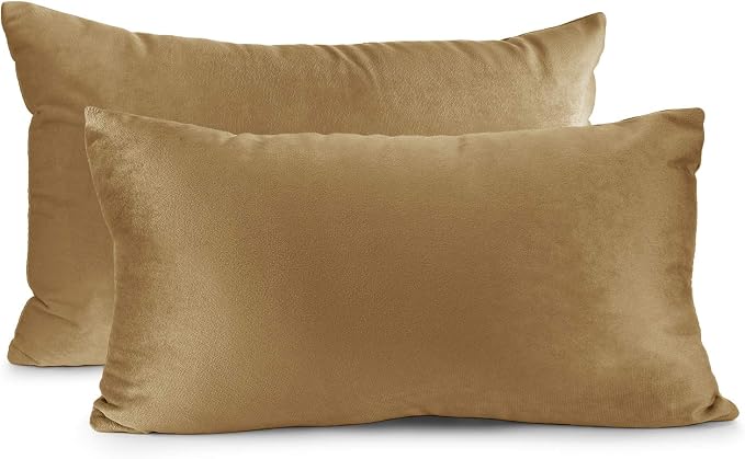 Nestl Throw Pillow Covers, Cozy Velvet Decorative Pillow Covers 12 x 20 Inches, Soft Solid Couch Pillow Covers for Sofa, Bed and Car, Set of 2 - Mocha Light Brown