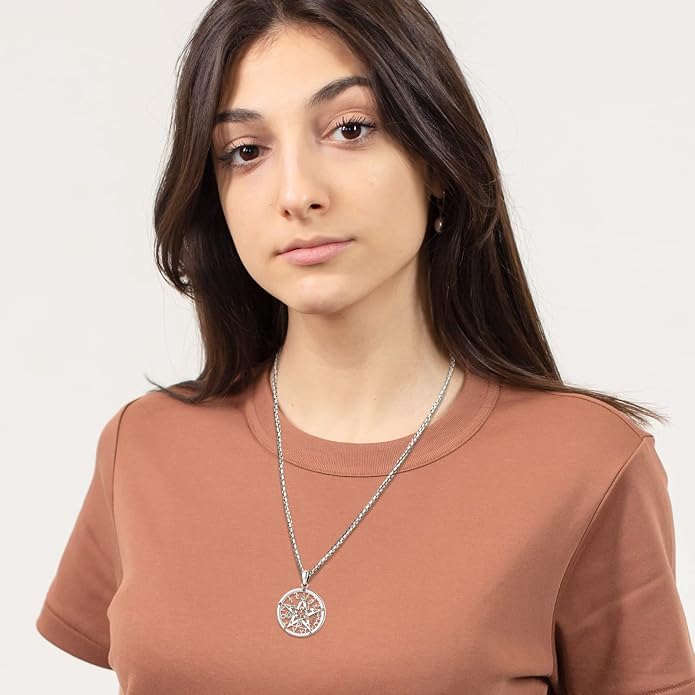 Pentagram Necklace Sterling Silver Triple Moon Goddess/Celtic Knot Witches Knot/Ankh/Sun and Moon/Hecate/Lilith/Santa Muerte/Tetragrammaton Pendant Necklace Pagan Wiccan Magic Egyptian Amulet Jewelry for Women Men