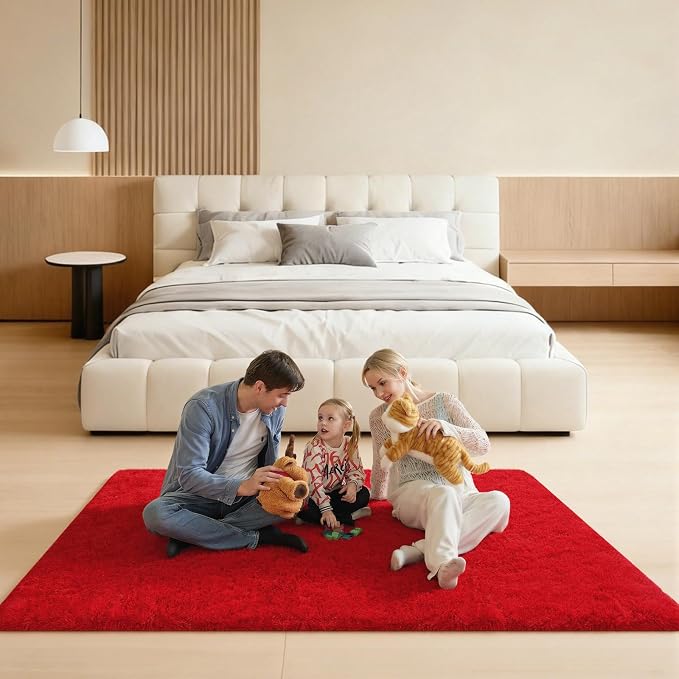 5x7 Area Rugs for Living Room, Large Fluffy Red Rugs for Bedroom, Fuzzy Shag Soft Non-Slip Carpet for Kids Girls and Boys Nursery Dorm Indoor Room Home Decor (5ft X 7ft, Red)