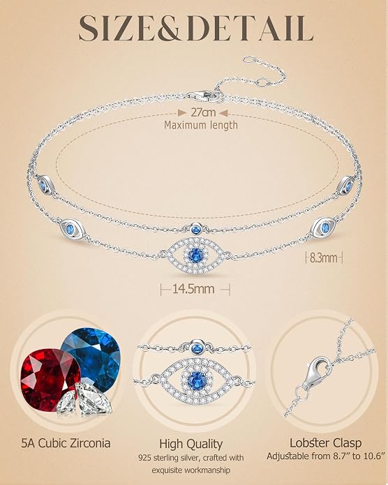 FANCIME Anklet Bracelets For Women, 925 Sterling Silver Layered Anklet Adjustable Chain Beach Jewelry Mothers Day Gifts for Women
