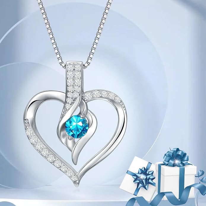 Birthstone Necklace Gifts for Women, 18K Gold-plated Sterling Silver Love Heart Necklace Durable Box Chain Women Jewelry Gifts for Her 20"