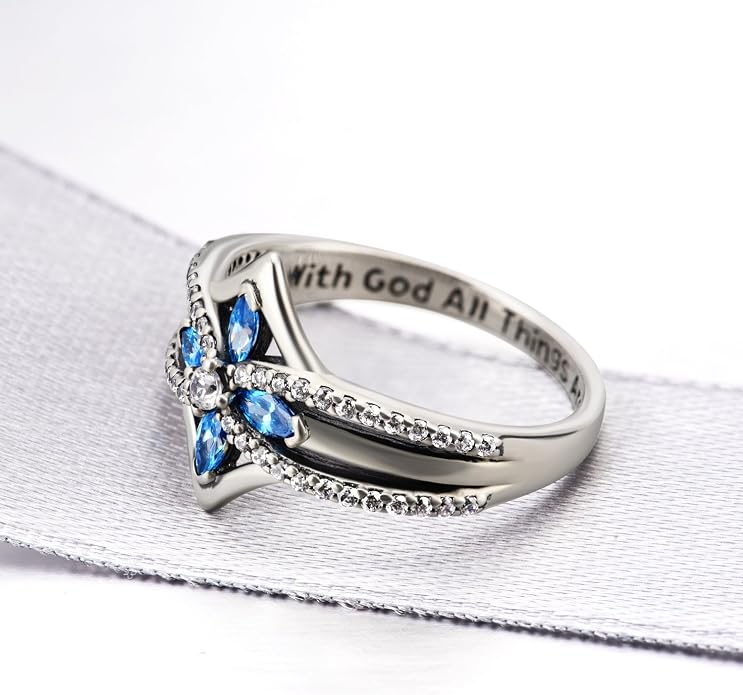 YFN Cross Ring Vintage Tone Sterling Silver With God All Things Are Possible CZ Band Rings Size 6-10