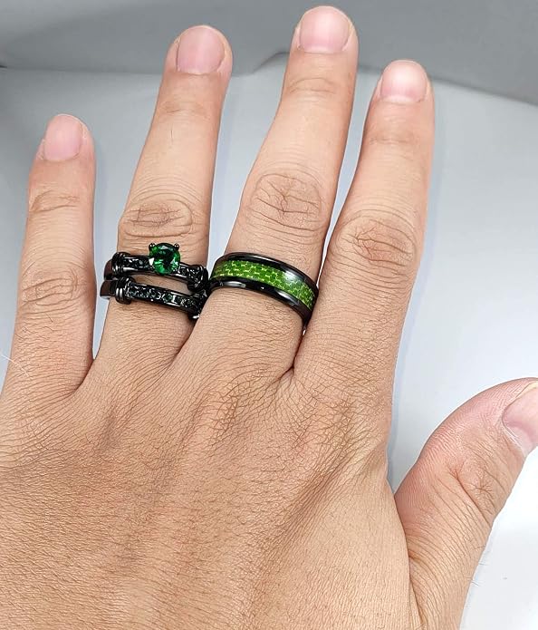 3pcs Matching Rings His and Hers Ring Couple Rings Pruple Cz Womens Wedding Ring Sets Wedding Bands
