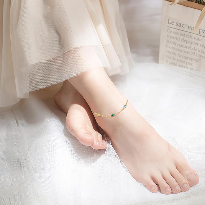 MEDWISE Sterling Silver Chakra Anklet 7 Chakra Beach Anklet Bracelet Link Chain Ankle Bracelet Gift for Women