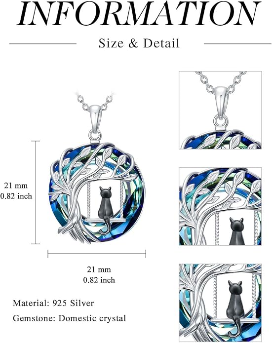 TOUPOP Cat Necklace Gifts for Women Sterling Silver Celtic Mounatin Moon Pendant with Blue Crystal Birthday Christmas Jewelry Gifts for Women