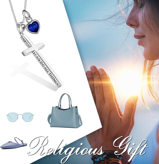 POPLYKE Cross Necklace 925 Sterling Silver Philippians 4:13 I Can Do All The Things Inspirational Necklace Gifts for Women Men 20+2''