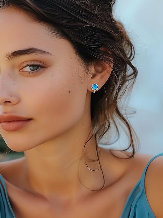 Silvora 925 Silver 8MM Cubic Zirconia Birthstone Clip On Stud Earrings Round Non Pierced Earrings For Women,Come with Box