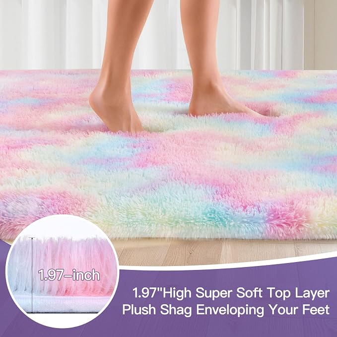 Sour Lemon Area Rugs 9x12 Living Room Bedroom, Large Fluffy Shag Rug | Shaggy Carpet, Soft Plush Furry Bedside Rugs, Anti Slip, Washable Area Modern Rugs Floor Mat for Kids Girls Boys Living Room