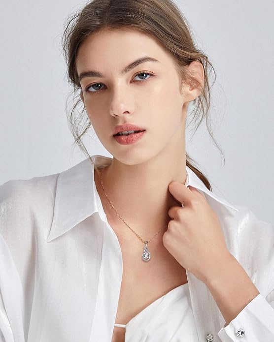 FANCIME TimelessTie Birthstone Necklace for Women White Gold Plated Sterling Silver Ribbon Design Jewelry Knot Pendant Fine Jewelry Gemstone Anniversary Birthday Graduation Mothers Day Gifts for Women Wife Mother Her