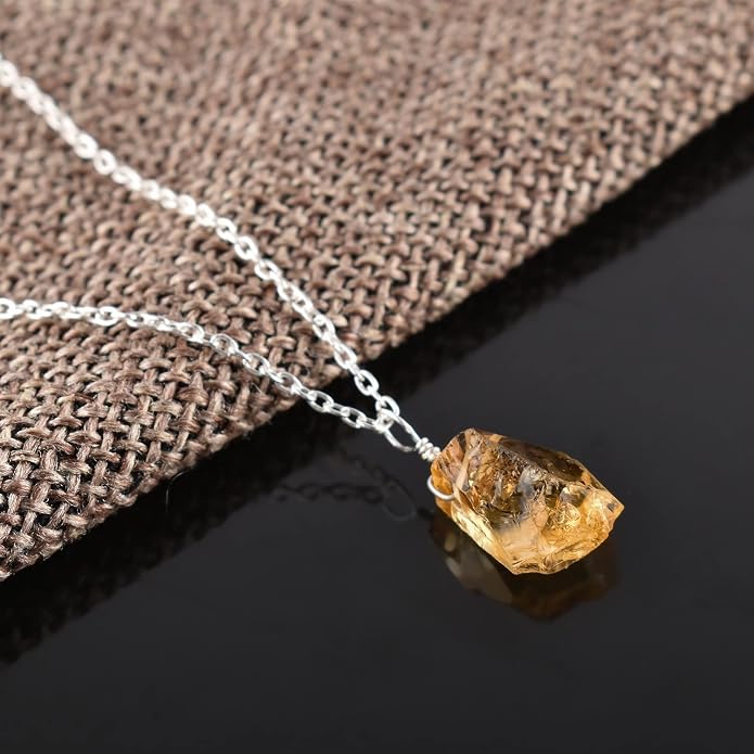 Raw Gemstone Dainty Pendant Necklace for Women, Natural Birthstone Handmade Jewelry, Healing Chakra Crystal, Silver Plated Chain 18" Birthday Gift for Her