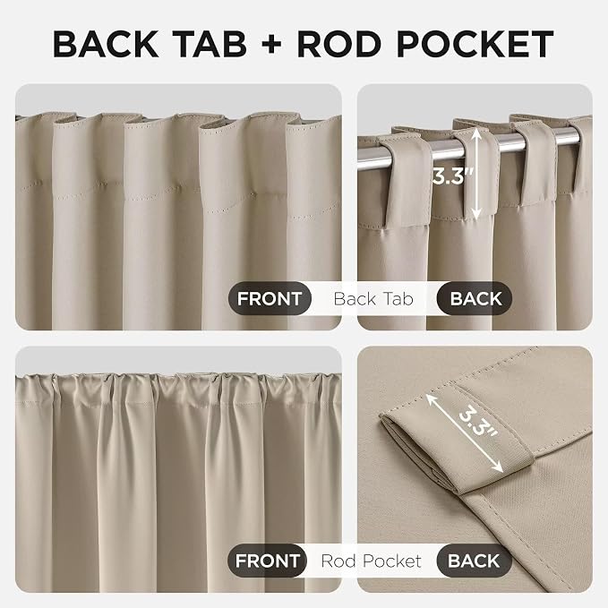 Joydeco 84 Inch Blackout Curtains for Bedroom, Thermal Insulated Black Out Curtains 2 Panels Set, Room Darkening Drapes for Living Room Window Rod Pocket Back Tab (W37 x L84 Inch, Light Beige)