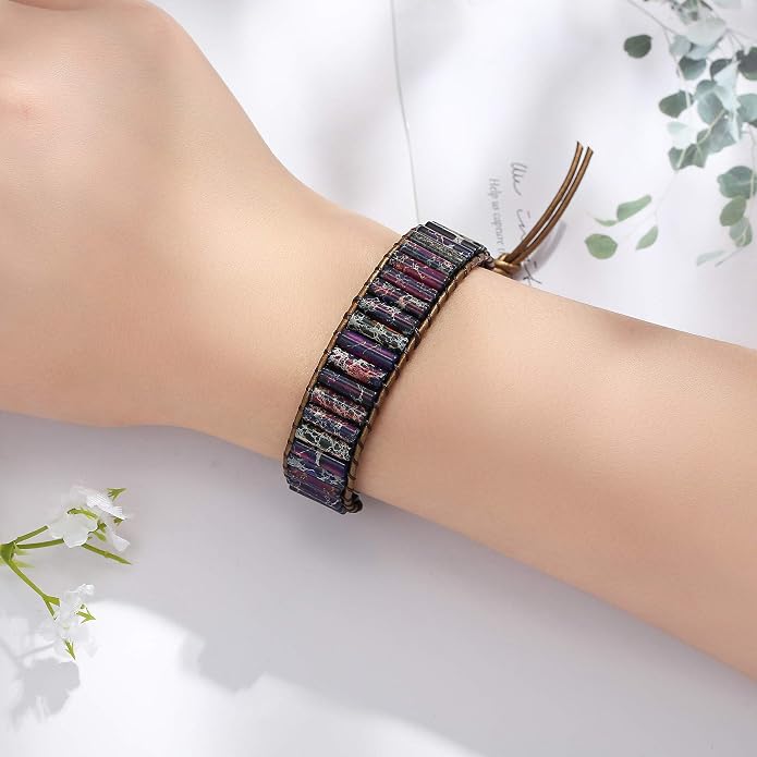 Plumiss Women Boho Handmade Natural Stone Crystal Leather Bead Wrap Bracelets Collection