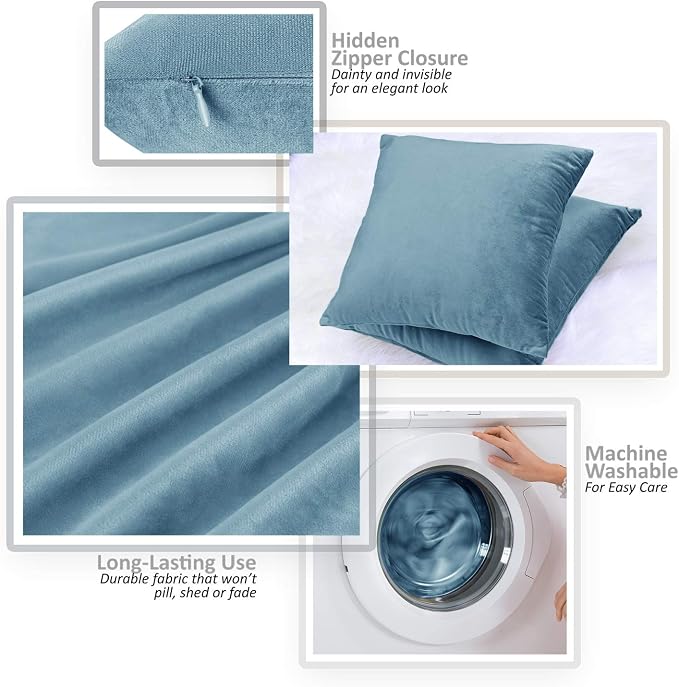 Nestl Throw Euro Pillow Covers, Cozy Velvet Decorative Pillow Covers 26 x 26 Inches, Soft Solid Couch Pillow Case for Sofa, Bed and Car, Set of 4 - Blue Heaven