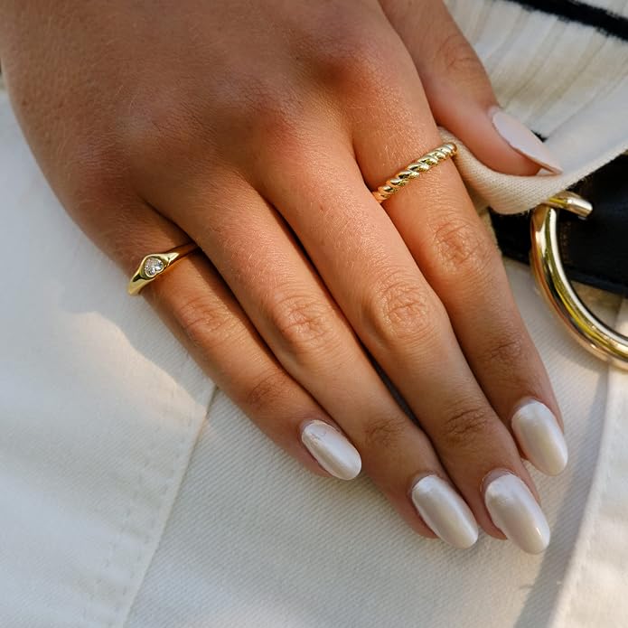 espere Thin Bubble Dome Ring | 18K Gold Plated Ribbed Dome Stackable Ring | Gold Thick Band Ring
