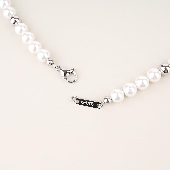 GAVU Men's Pearl Necklace, Pearl Jewelry Crystal Beaded Necklace for Men 20"/22"/24"/26"
